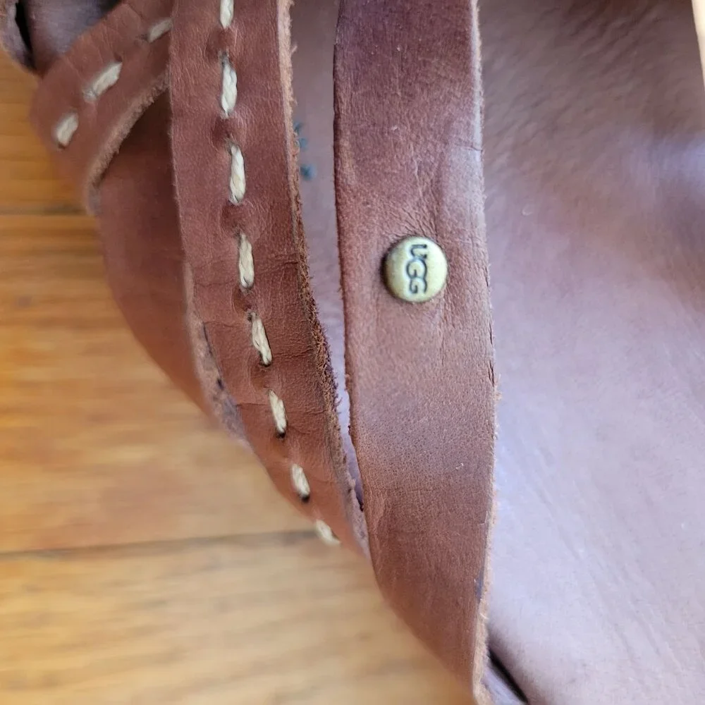 UGG 11 Brown Leather Espadrille Wedge‎ Sandals Open Toe 1000479 ADDYSON